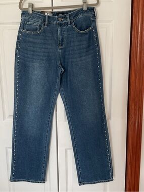 Express Dark Blue Straight-Leg Jeans with Side Stud Trim